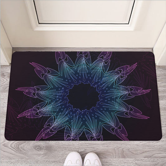 Purple And Teal Dark Mandala Print Rubber Doormat