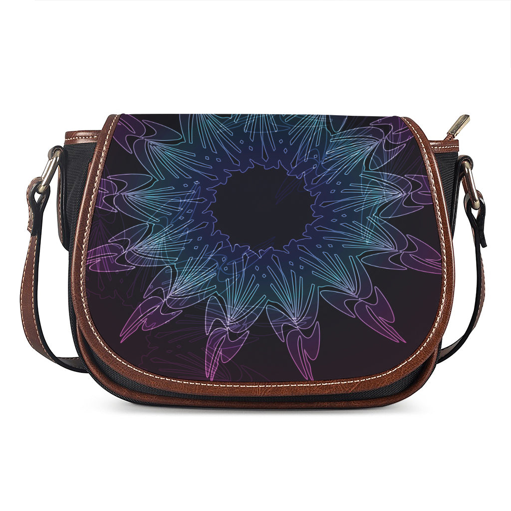 Purple And Teal Dark Mandala Print Saddle Bag