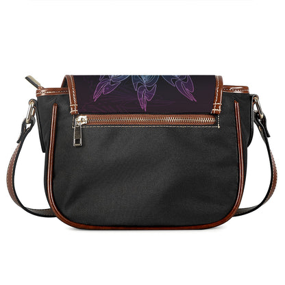 Purple And Teal Dark Mandala Print Saddle Bag