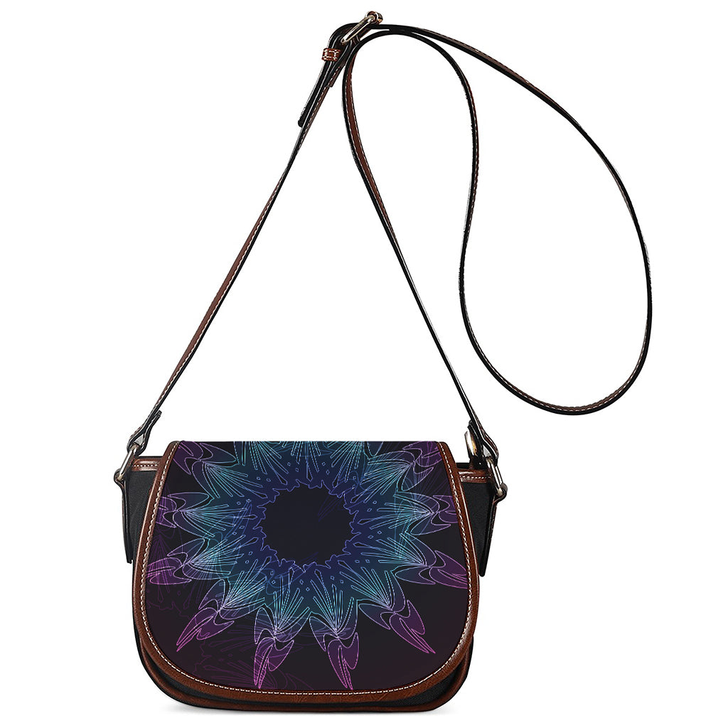 Purple And Teal Dark Mandala Print Saddle Bag