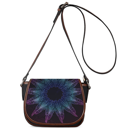 Purple And Teal Dark Mandala Print Saddle Bag