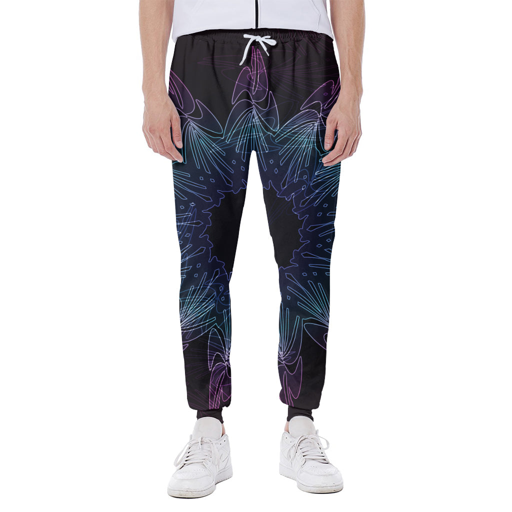 Purple And Teal Dark Mandala Print Scuba Joggers