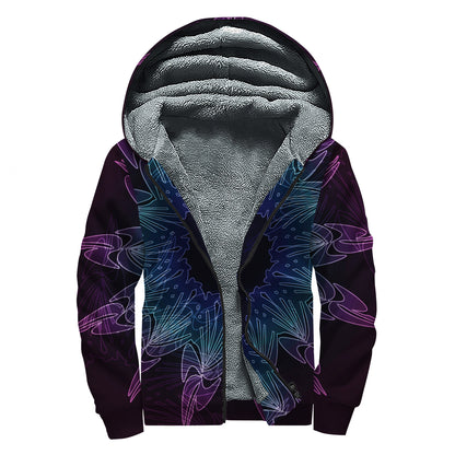 Purple And Teal Dark Mandala Print Sherpa Lined Zip Up Hoodie