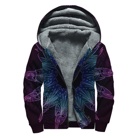 Purple And Teal Dark Mandala Print Sherpa Lined Zip Up Hoodie