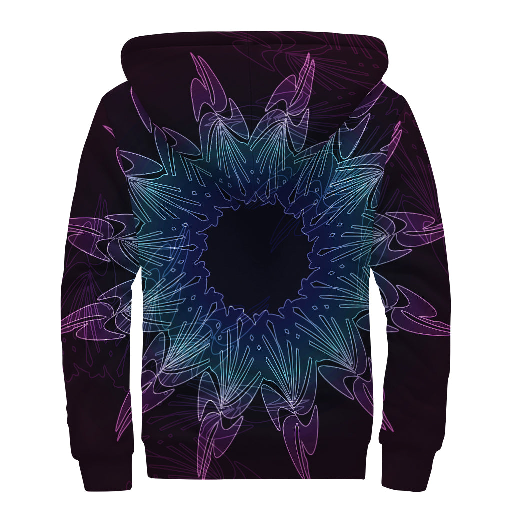 Purple And Teal Dark Mandala Print Sherpa Lined Zip Up Hoodie