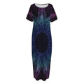 Purple And Teal Dark Mandala Print Short Sleeve Long Nightdress