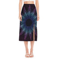 Purple And Teal Dark Mandala Print Side Slit Midi Skirt