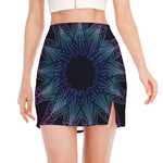 Purple And Teal Dark Mandala Print Side Slit Mini Skirt
