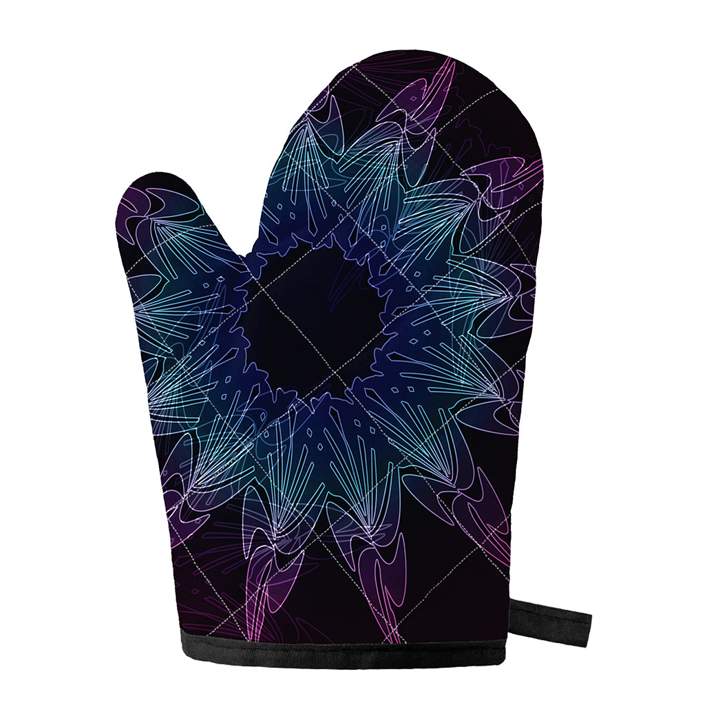 Purple And Teal Dark Mandala Print Single Oven Mitt
