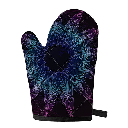 Purple And Teal Dark Mandala Print Single Oven Mitt