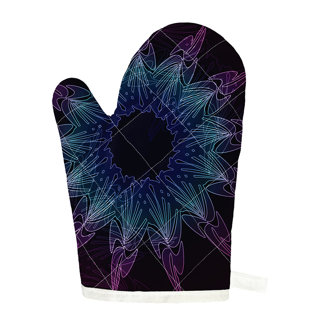 Purple And Teal Dark Mandala Print Single Oven Mitt