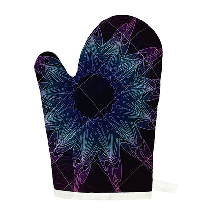 Purple And Teal Dark Mandala Print Single Oven Mitt