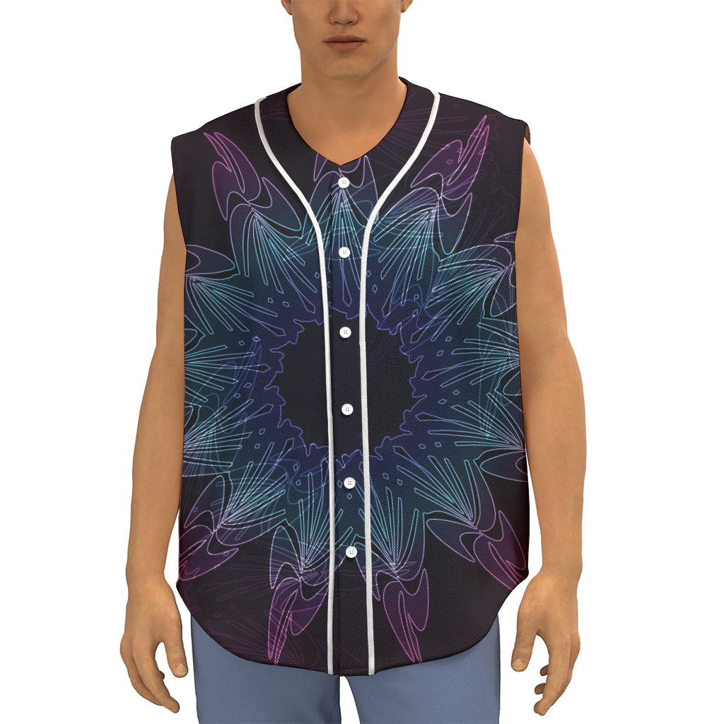 Purple And Teal Dark Mandala Print Sleeveless Baseball Jersey
