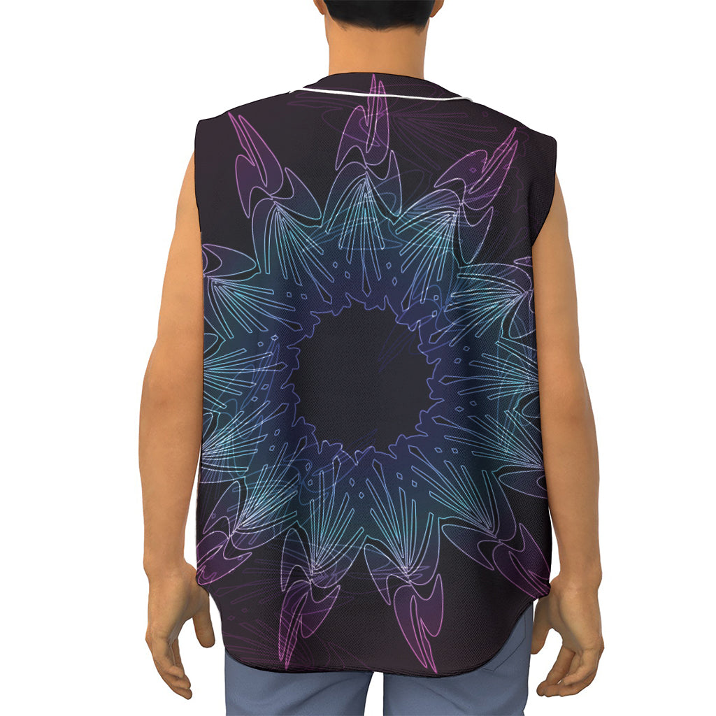 Purple And Teal Dark Mandala Print Sleeveless Baseball Jersey