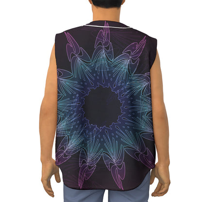 Purple And Teal Dark Mandala Print Sleeveless Baseball Jersey