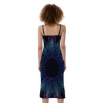Purple And Teal Dark Mandala Print Slim Fit Midi Cami Dress