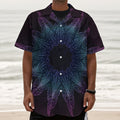 Purple And Teal Dark Mandala Print Textured Short Sleeve Shirt
