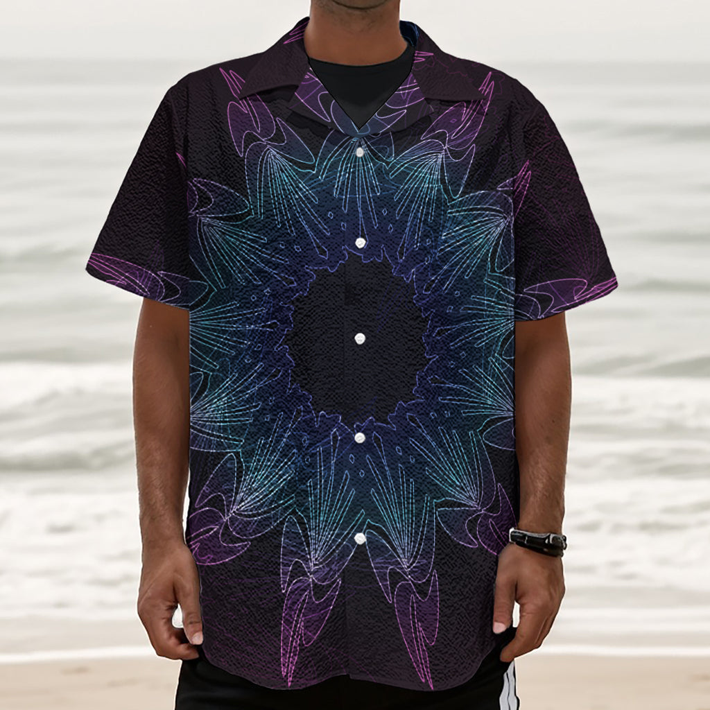 Purple And Teal Dark Mandala Print Textured Short Sleeve Shirt