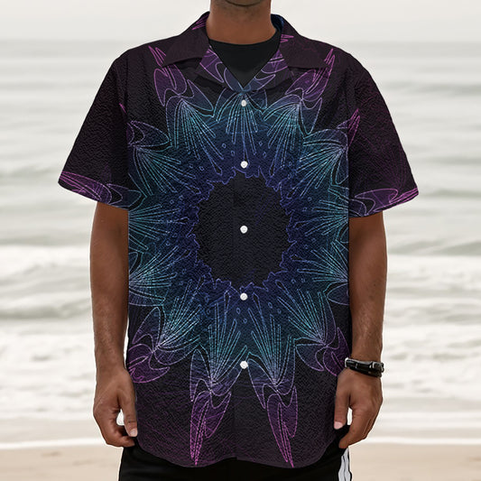 Purple And Teal Dark Mandala Print Textured Short Sleeve Shirt