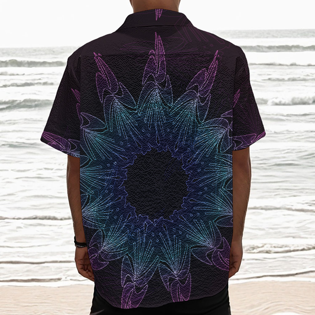 Purple And Teal Dark Mandala Print Textured Short Sleeve Shirt