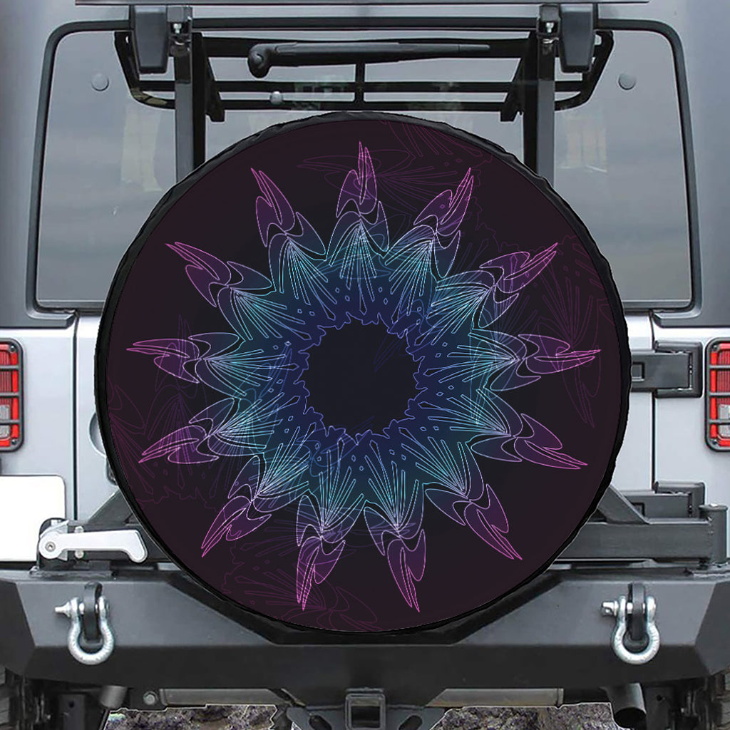 Purple And Teal Dark Mandala Print Tire Cover