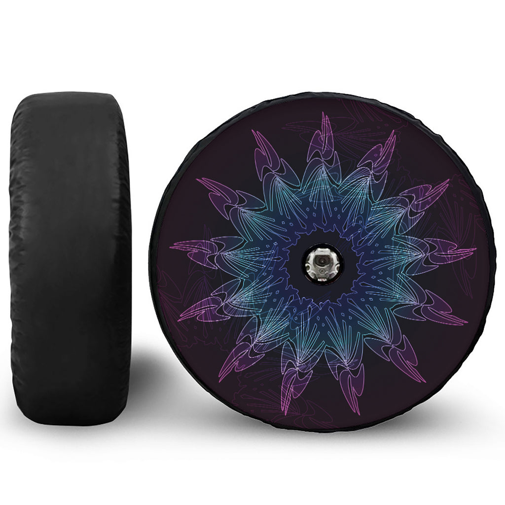 Purple And Teal Dark Mandala Print Tire Cover With Camera Hole