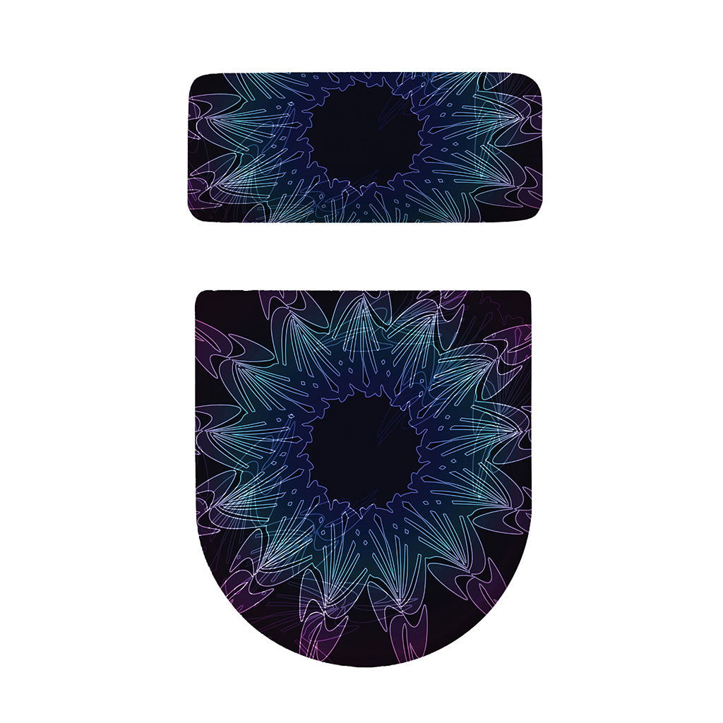Purple And Teal Dark Mandala Print Toilet Lid And Tank Cover Set