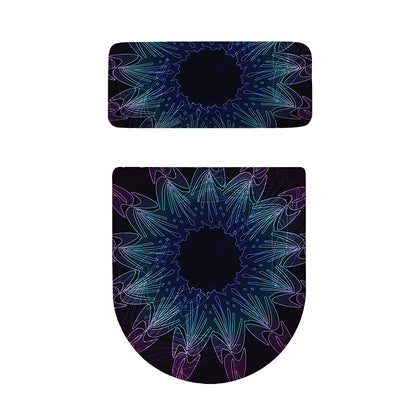 Purple And Teal Dark Mandala Print Toilet Lid And Tank Cover Set