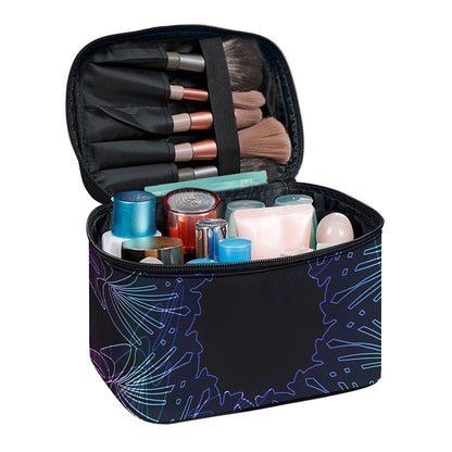 Purple And Teal Dark Mandala Print Travel Makeup Bag