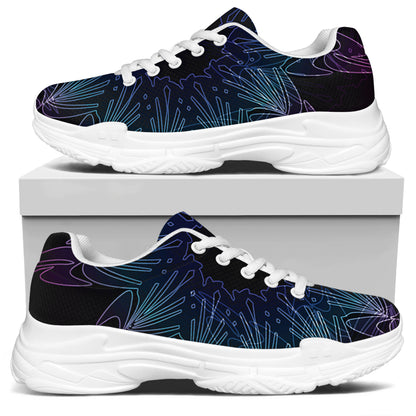 Purple And Teal Dark Mandala Print White Chunky Shoes