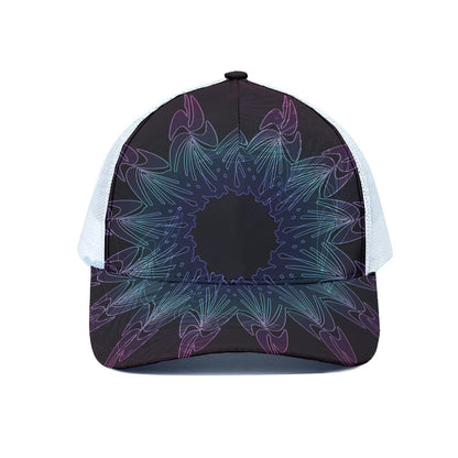 Purple And Teal Dark Mandala Print White Mesh Trucker Cap