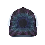 Purple And Teal Dark Mandala Print White Mesh Trucker Cap