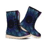 Purple And Teal Dark Mandala Print Winter Boots