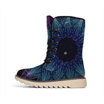 Purple And Teal Dark Mandala Print Winter Boots