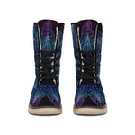 Purple And Teal Dark Mandala Print Winter Boots