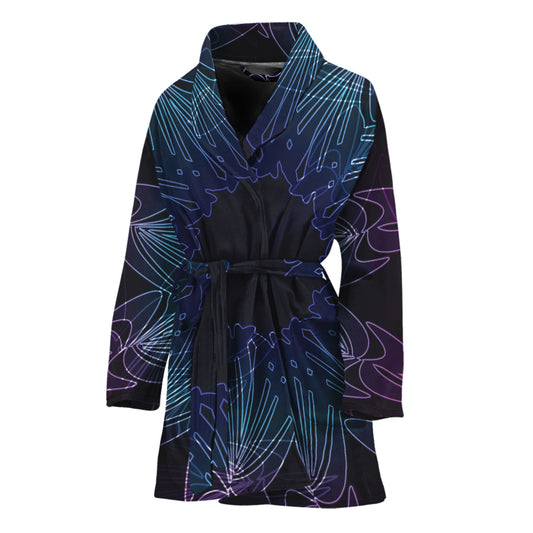 Purple And Teal Dark Mandala Print Women's Bathrobe