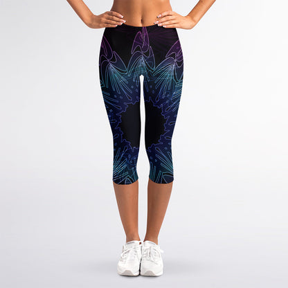 Purple And Teal Dark Mandala Print Women's Capri Leggings