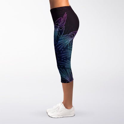 Purple And Teal Dark Mandala Print Women's Capri Leggings