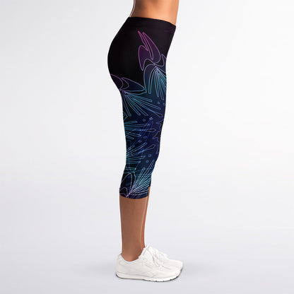 Purple And Teal Dark Mandala Print Women's Capri Leggings