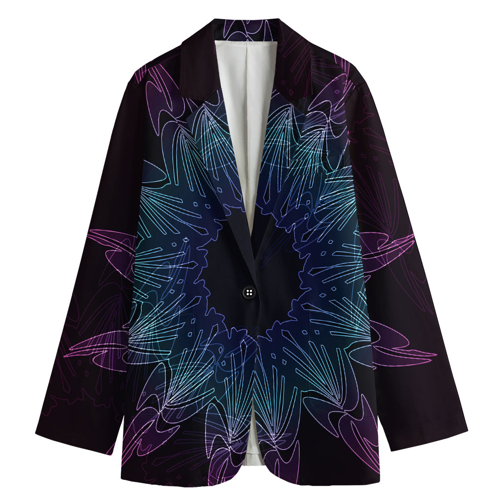 Purple And Teal Dark Mandala Print Women's Cotton Blazer