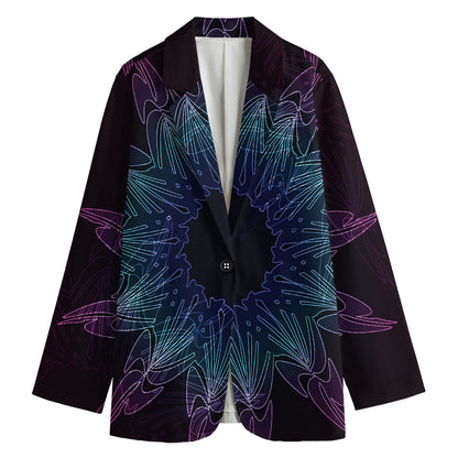 Purple And Teal Dark Mandala Print Women's Cotton Blazer