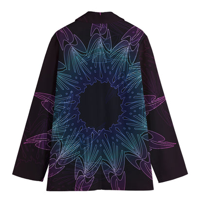 Purple And Teal Dark Mandala Print Women's Cotton Blazer
