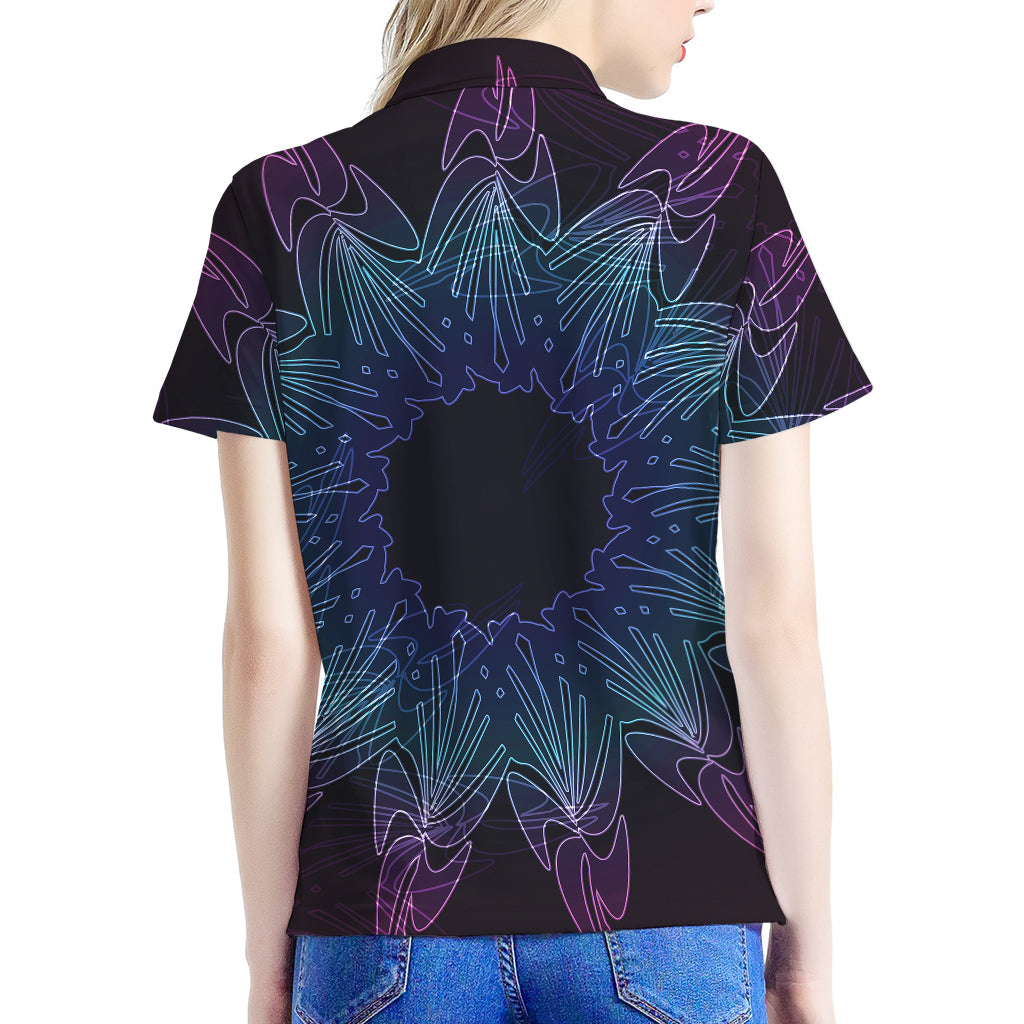 Purple And Teal Dark Mandala Print Women's Polo Shirt