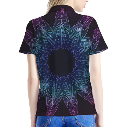 Purple And Teal Dark Mandala Print Women's Polo Shirt