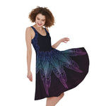 Purple And Teal Dark Mandala Print Women's Sleeveless Dress