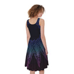 Purple And Teal Dark Mandala Print Women's Sleeveless Dress