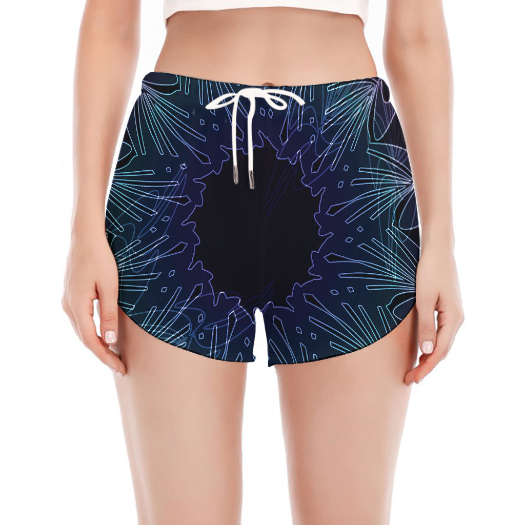 Purple And Teal Dark Mandala Print Women's Split Running Shorts