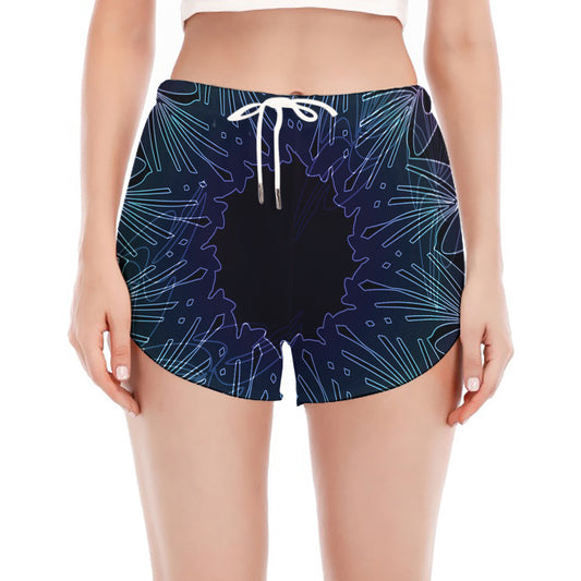 Purple And Teal Dark Mandala Print Women's Split Running Shorts