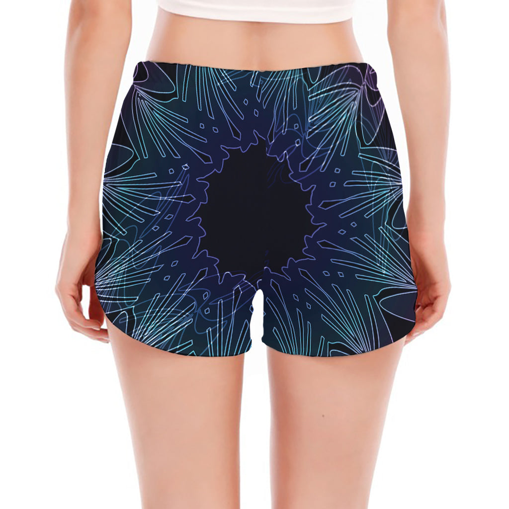 Purple And Teal Dark Mandala Print Women's Split Running Shorts