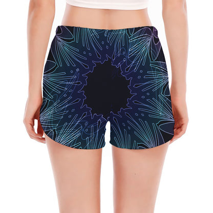 Purple And Teal Dark Mandala Print Women's Split Running Shorts
